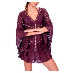 Despi Women's Marsala Lace Ruffle Kaftan Size S